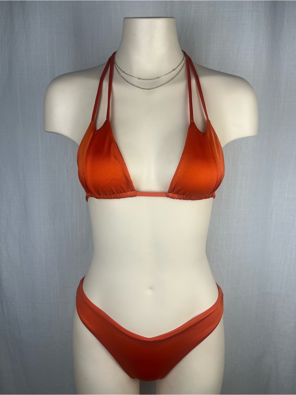 Sommer Swim Double-Strap Orange Triangle Bikini Set Top:XS Bottom:S
